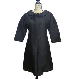 Leslie Faye 60s Black A-Line Dress with Decorative Collar Sz S-M